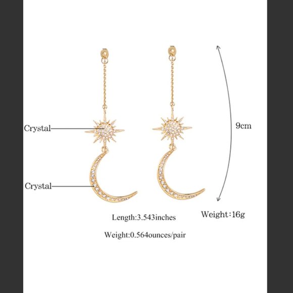Moon and Stars Long Dangle Earrings - Picture 4 of 6